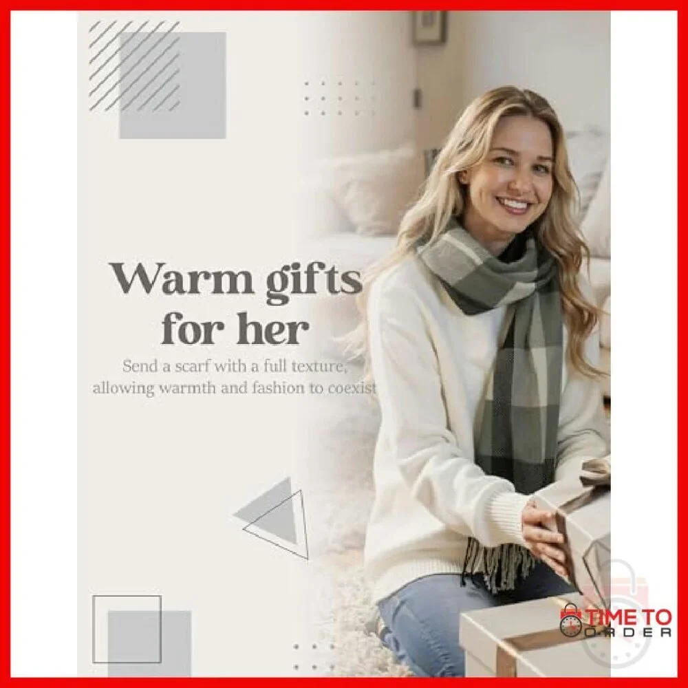 Oversized Plaid Winter Scarf Shawl Wrap Soft Warm Cashmere-Like Acrylic